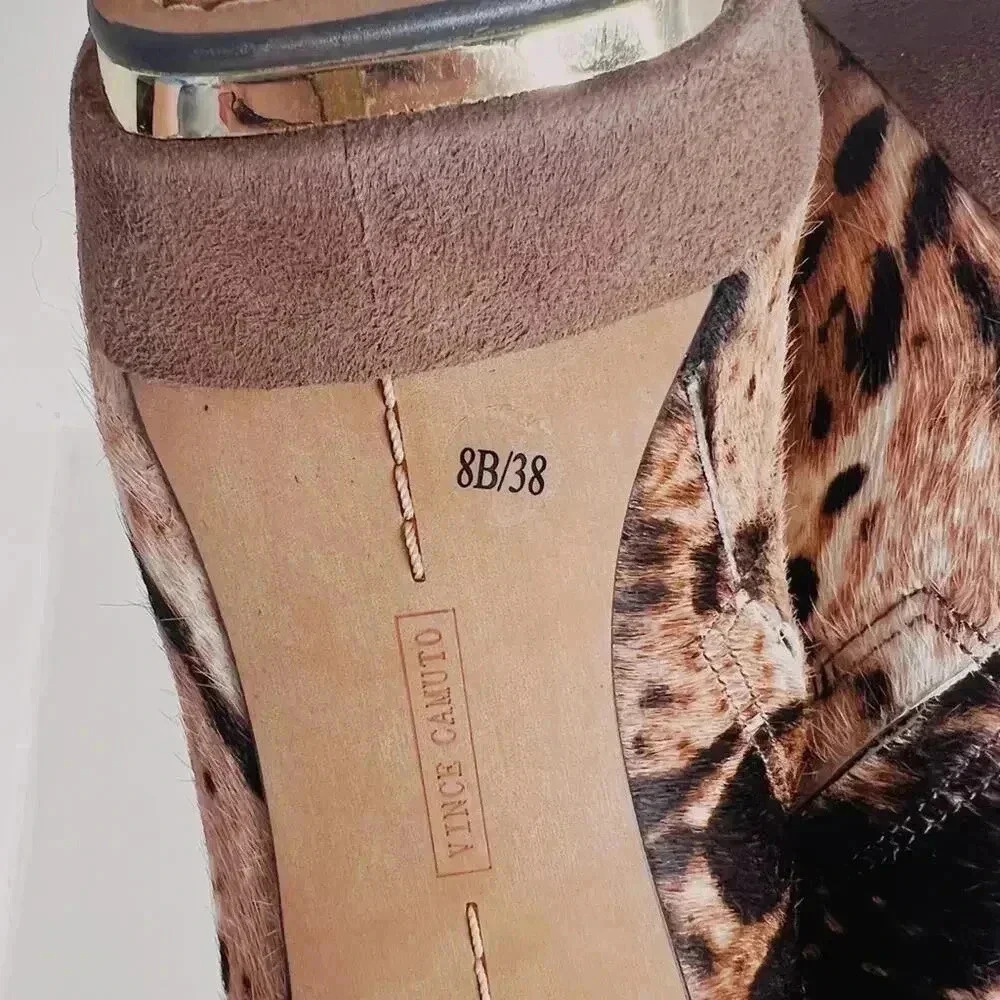 Vince Camuto Leopard Print Leather Fur Calf Hair Stiletto Booties Size 8 - Picture 8 of 10